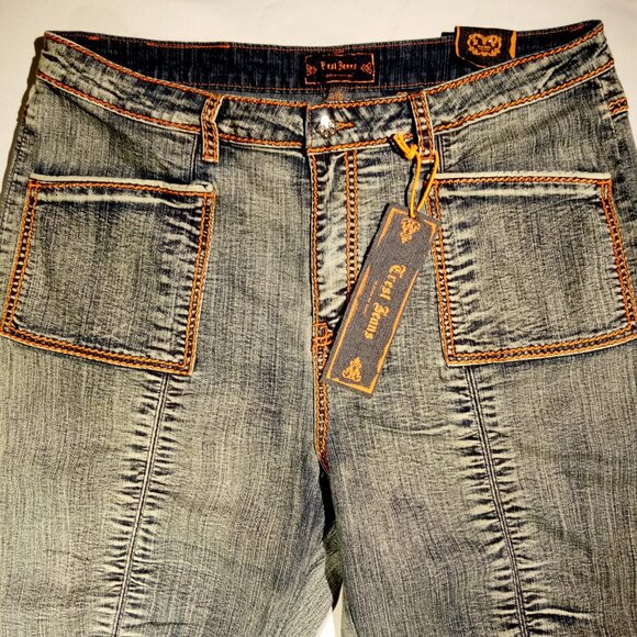 CREST Jeans  sz 17/18  Capri  Loose Fit  Orange Stitch Stretch  Front Seam   NWT - Picture 2 of 12